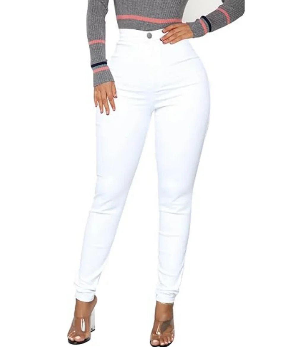 Womens Stretch High Waisted Jeans Skinny elastic Butt Lifting Jeans Slim Fit Denim Pants Ass Jeans White Blue
